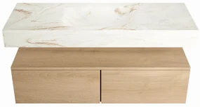 Mondiaz Alan DLux badmeubel 120cm washed oak 2 lades met wastafel frappe midden 1 kraangat