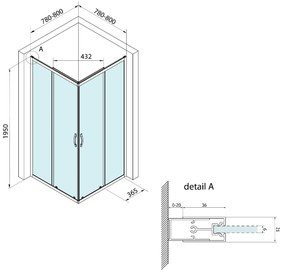 Bruckner Borg vierkante douchecabine 80x80x195cm chroom
