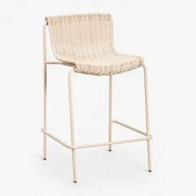 Hoog Krukje Van Synthetisch Riet En Staal Revia ↑65 Cm & Tapioca Beige - Sklum