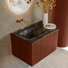 Mondiaz Kurve-dlux 75cm badmeubel ronding rechts ruby met 1 lade en deur en wastafel grunne links zonder kraangat lava
