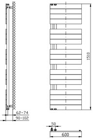 Aqualine Mili radiator mat zwart 60x151cm 775W