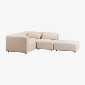 3-delige Modulaire Hoekbank Met Fogler Poef Chenille Crème Beige - Sklum