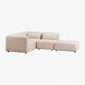 3-delige Modulaire Hoekbank Met Poef Fogler Teddystof Crème Beige - Sklum
