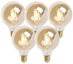 Set van 5 E27 dimbare LED lampen G95 goud 5W 380 lm 2200K