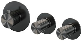 Brauer Stripe inbouwthermostaat met 2 stopkranen gunmetal geborsteld PVD