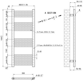 Eastbrook Wendover handdoekradiator 40x100cm 308W messing geborsteld