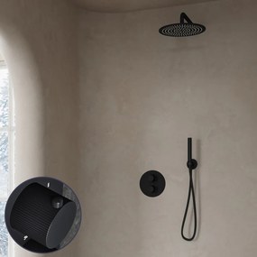 Saniclear Nero Stripes inbouw regendouche rond met 20cm hoofddouche en muurarm zwart mat