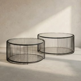 Ronde Salontafel Set Met Glasplaat Zwart Bubble - 69.5 X 69.5cm.