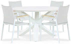 Tuinset Ronde Tuintafel 130 cm Aluminium/textileen Wit 4 personen Lifestyle Garden Furniture Brandon/Orino