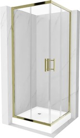 Mexen Rio vierkante douchecabine 80 x 80 cm, transparant, goud + douchebak, wit - 860-080-080-50-00-4510