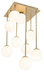 Moderne plafondlamp goud met opaal glas 9-lichts - Athens