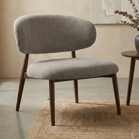 Fauteuil Walnoot Met Beige Stof