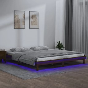 vidaXL Bedframe LED massief hout honingbruin 180x200 cm 6FT Super King