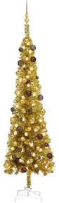 vidaXL Kerstboom met LED's en kerstballen smal 180 cm goudkleurig