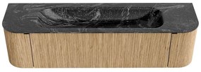 Mondiaz Kurve-dlux 170cm badmeubel ronding links/rechts oak met 1 lade en 2 deuren en wastafel big large midden zonder kraangat lava
