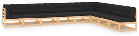 vidaXL 9-delige Loungeset met antracietkleurige kussens grenenhout