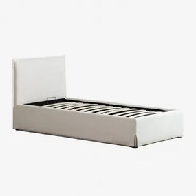 Bed Met Opklapbare Gestoffeerde Opbergruimte Lorea Chenille Gebroken Wit & 90 X 190 Cm - Sklum