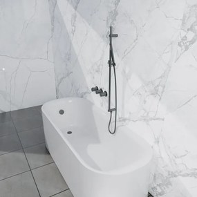 Fortifura Nebbio Badcombinatie-set - thermostaatkraan - glijstang met geïntegreerde wandaansluitbocht - metalen doucheslang - staaf handdouche - badvulcombinatie - geborsteld gunmetal PVD SW1183068 SW1111532 SW706207 SW766537 SW1108811 SW
