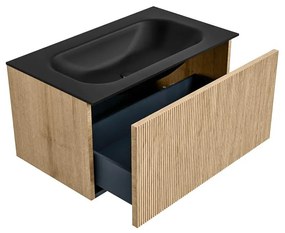 Mondiaz Kurve 80cm badmeubel oak met 1 lade en wastafel big small midden zonder kraangat urban