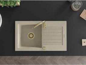 Mexen Pablo 1-delige granieten gootsteen met afdruiprek en keukenmengkraan Telma, beige - 6510-69-670200-50