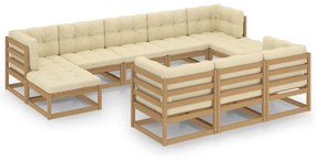 vidaXL 10-delige Loungeset met kussens massief grenenhout honingbruin