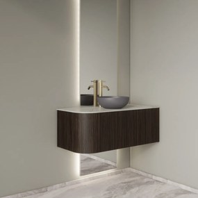 Gliss Design Alluro badmeubel ribbelfront met ronding links 100cm ebony en wit marmer toppaneel