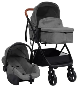 vidaXL Kinderwagen 3-in-1 staal lichtgrijs en zwart