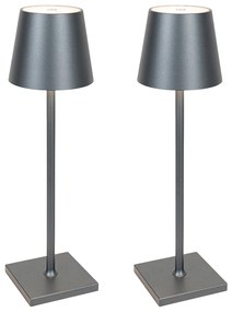 Set van 2 buiten tafellampen grijs incl. LED en dimmer oplaadbaar - Janet Modern IP44 Buitenverlichting Lamp