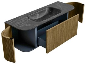 Mondiaz Kurve-dlux 130cm badmeubel ronding links/rechts dusk met 1 lade en 2 deuren en wastafel big small midden zonder kraangat lava