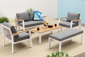 Zakintos Coffee 4 aluminium set met bankje wit Garden Point