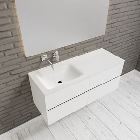 Zaro Valencia Solid Surface badmeubel 120cm mat wit zonder kraangat spoelbak links 4 lades