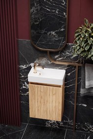Fontana Bano toiletmeubel ribbelfront warm eiken 40x22cm met glans witte fontein