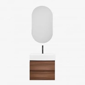 Badkamermeubelset Van Hout En Essenhoutfineer Met Geïntegreerde Wastafel Ona Donker Hout & Ovaal Met Opbergruimte Zwart 50x90 Cm Oricsa - Sklum