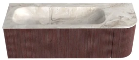 Mondiaz Kurve-dlux 135cm badmeubel ronding rechts ruby met 1 lade en deur en wastafel big medium links zonder kraangat frappe