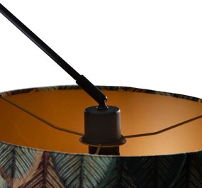 Hanglamp zwart met velours lampenkap blad dessin met gouden binnenkant 40/40/40 - Blitz Klassiek / Antiek, Modern E27 rond Binnenverlichting Lamp