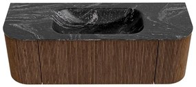 Mondiaz Kurve-dlux 130cm badmeubel ronding links/rechts walnut met 1 lade en 2 deuren en wastafel big small midden 1 kraangat lava