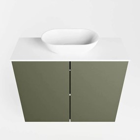 Mondiaz Fowy toiletmeubel 60cm army met witte waskom midden zonder kraangat