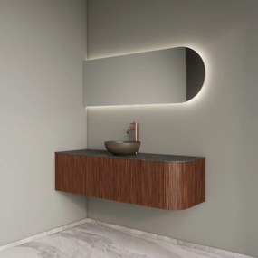 Gliss Design Alluro badmeubel ribbelfront met ronding rechts 140cm walnut en zwart leisteen toppaneel
