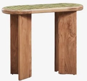 Aitana Halfrondje Console 100x40 Cm Met Tegels En Acaciahout Meloengroen - Acaciabruin - Sklum