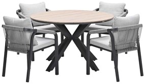 Garden Impressions Tarera tuinset 5-delig taupe - Tulli tuintafel Ø122x75 cm - light teak vironwood