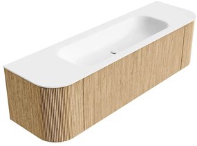 Mondiaz Kurve 160cm badmeubel ronding links/rechts oak met 1 lade en 2 deuren en wastafel big medium midden zonder kraangat