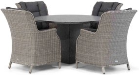 Tuinset Ronde Tuintafel 4 personen 120 cm Wicker Grijs  Garden Collections Aberdeen/Graniet