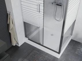 Mexen Apia schuifdouchecabine 100 x 80 cm, witte strepen, chroom + Rio douchebak - 840-100-080-01-20-4510