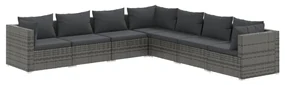 vidaXL 7-delige Loungeset met kussens poly rattan grijs