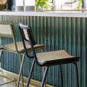 Zuiver Jort Hoge Retro Barkruk Met Rotan Zwart