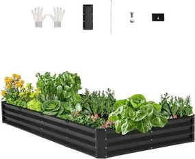 VEVOR metalen verhoogde plantenbak, 2395x1200x280 mm, gegalvaniseerde plantenbak, open bodem, groentebed voor het kweken van groenten, bloemen, kruiden en vetplanten, donkergrijs