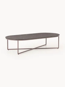 Ovale salontafel Antigua met glazen tafelblad in marmerlook, klein
