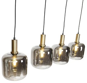 Smart hanglamp zwart met smoke glas 4-lichts incl. Wifi A60 - Zuzanna