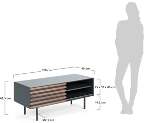 Kave Home Kesia Tv-meubel Mat Grijs Met Walnoot - 120x45x48.5cm.