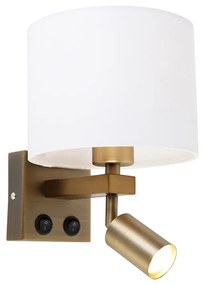 Wandlamp brons met leeslamp en kap 18 cm wit - Brescia Modern E27 vierkant Binnenverlichting Lamp